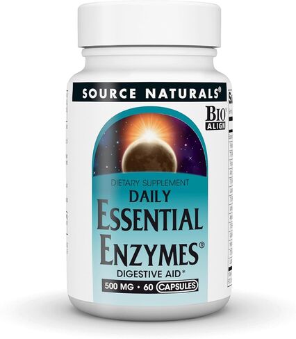 Source Naturals Essential Enzymes 500mg Bio-Aligned Multiple Enzyme Supplement Herbal Defense for Digestion, Gas, Constipation & Bloating Relief - Supports A Strong Immune System - 60 Capsules in Kuwait