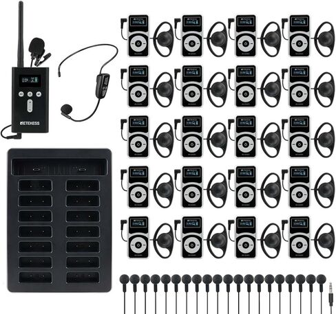 Retekess T130P Wireless Tour Guide System, Tour Guide Microphone, 3th Generation T130 Noise Reduction System,160m/525ft, Walking Tour Headsets for Tour Groups (1 Transmitter 20 Receivers) in Kuwait