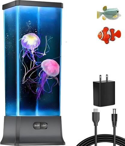 ColorLife Electric Heallyfish Tank Table Lamp مع تغيير لون هدية الضوء للرجال للنساء منزل ديكو للاسترخاء (أسود) in Kuwait