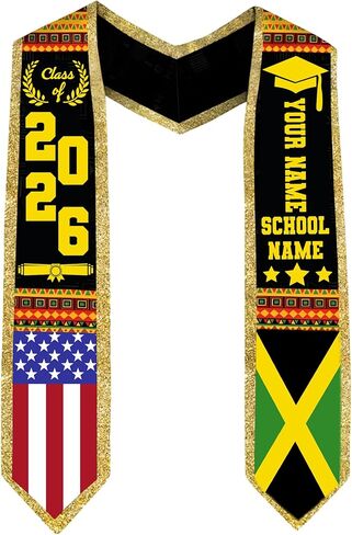 Godashop Personalized Jamaican Graduation Stole Class of 2026, Custom Name & School Sash, Jamaica Flag & USA Graduation Sash in Kuwait