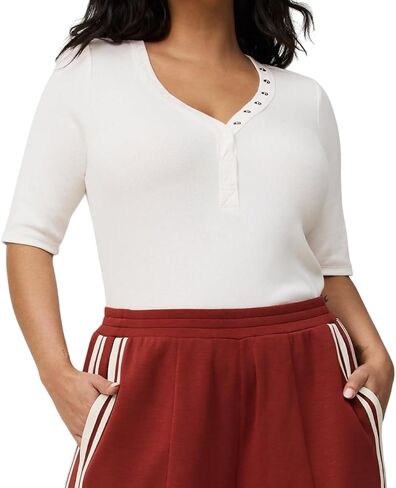 قميص Torrid نسائي بمقاس كبير - قميص هينلي قطني مضلع in Kuwait