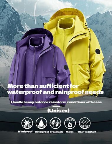 3-in-1 Ski Jacket Waterproof Windproof Winter Coat Hooded Snow Jacket with Warm Fleece Liner in Saudi Arabia