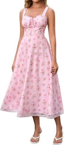 Womens Floral Summer Midi Dress Lace Flowy A Line Sundress Wedding Guest for Women Corset Dresses in Kuwait