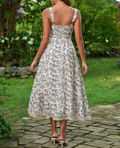 Womens Floral Summer Midi Dress Lace Flowy A Line Sundress Wedding Guest for Women Corset Dresses in Saudi Arabia