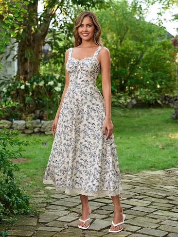 Womens Floral Summer Midi Dress Lace Flowy A Line Sundress Wedding Guest for Women Corset Dresses in Saudi Arabia