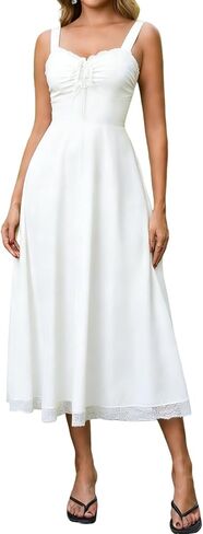 Womens Floral Summer Midi Dress Lace Flowy A Line Sundress Wedding Guest for Women Corset Dresses in Saudi Arabia