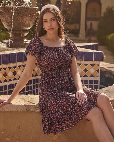 Womens Off The Shoulder Floral Short Dress Casual Summer Flowy Boho Dresses for Beach Vacation in Saudi Arabia