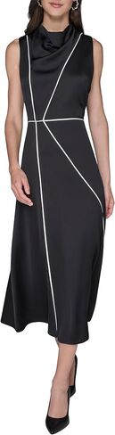 Karl Lagerfeld Women's Sleeveless Mock Neck Satin Faced Crepe Midi Dress in Saudi Arabia