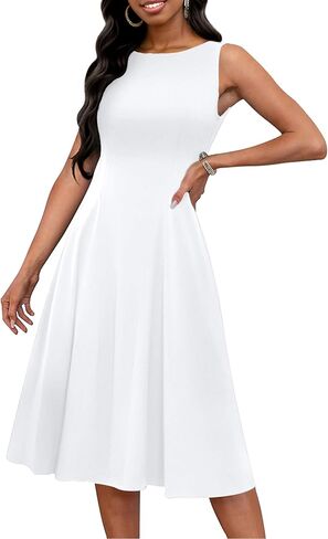 FANDEE Women's Sleeveless Cocktail Dress Vintage A Line Fit and Flare Elegant Midi Dresses for Women with Pockets in Kuwait