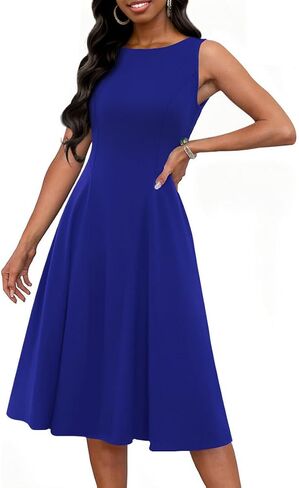 FANDEE Women's Sleeveless Cocktail Dress Vintage A Line Fit and Flare Elegant Midi Dresses for Women with Pockets in Saudi Arabia
