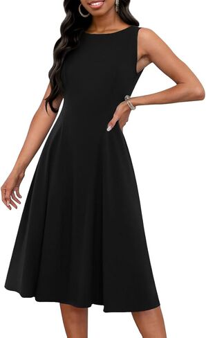 FANDEE Women's Sleeveless Cocktail Dress Vintage A Line Fit and Flare Elegant Midi Dresses for Women with Pockets in Saudi Arabia