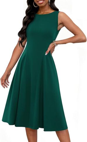 FANDEE Women's Sleeveless Cocktail Dress Vintage A Line Fit and Flare Elegant Midi Dresses for Women with Pockets in Saudi Arabia