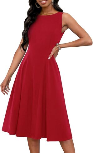 FANDEE Women's Sleeveless Cocktail Dress Vintage A Line Fit and Flare Elegant Midi Dresses for Women with Pockets in Saudi Arabia