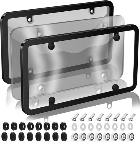 2 Pack License Plate Frame, Clear Plastic Front/Rear Covers, Universal Fit, Rust/Weather/Rattle-Proof, Car Accessories for Women & Men in Saudi Arabia