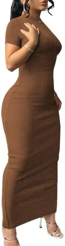 Nimsruc فستان نسائي صيفي قصير الأكمام Bodycon ماكسي برقبة دائرية فساتين طويلة كاجوال فستان الشمس in Saudi Arabia