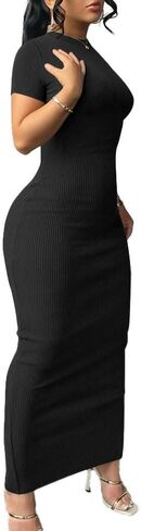 Nimsruc فستان نسائي صيفي قصير الأكمام Bodycon ماكسي برقبة دائرية فساتين طويلة كاجوال فستان الشمس in Kuwait