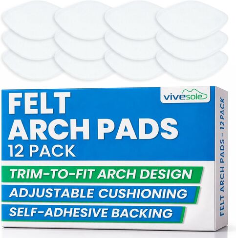 Arch Supports for Women & Men (12 Pack) - Felt Insert with Adhesive - Foot Pads for Shoes, Sandals, Flip Flops, Boots, High Heels, Flat Feet, High Arches, and Plantar Fasciitis in Kuwait