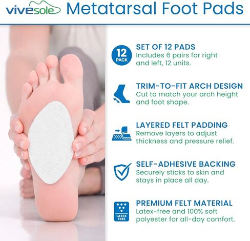 Arch Supports for Women & Men (12 Pack) - Felt Insert with Adhesive - Foot Pads for Shoes, Sandals, Flip Flops, Boots, High Heels, Flat Feet, High Arches, and Plantar Fasciitis in Kuwait