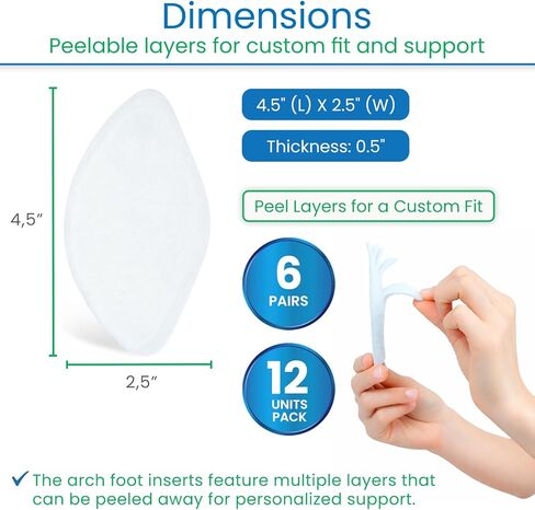 Arch Supports for Women & Men (12 Pack) - Felt Insert with Adhesive - Foot Pads for Shoes, Sandals, Flip Flops, Boots, High Heels, Flat Feet, High Arches, and Plantar Fasciitis in Kuwait