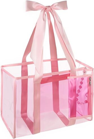 Pink Jelly Tote Bag, Bow Bag Beach Essentials for Women, Pool Bag Beach Bags Waterproof with Zipper Pocket & Phone Pouch in Saudi Arabia