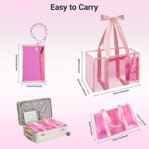 Pink Jelly Tote Bag, Bow Bag Beach Essentials for Women, Pool Bag Beach Bags Waterproof with Zipper Pocket & Phone Pouch in Saudi Arabia