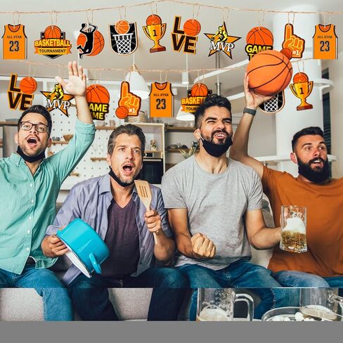 Frienda 24 Pcs Basketball Wooden Ornament Basketball Senior Night Cutout Wood DIY Crafts Wooden Hanging Ornaments with Twines for Party Decoration in Saudi Arabia