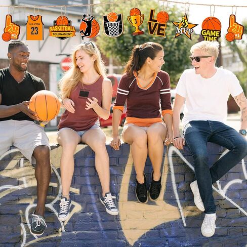 Frienda 24 Pcs Basketball Wooden Ornament Basketball Senior Night Cutout Wood DIY Crafts Wooden Hanging Ornaments with Twines for Party Decoration in Saudi Arabia