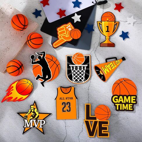 Frienda 24 Pcs Basketball Wooden Ornament Basketball Senior Night Cutout Wood DIY Crafts Wooden Hanging Ornaments with Twines for Party Decoration in Saudi Arabia