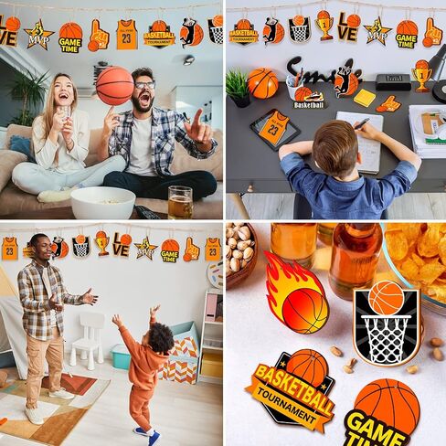 Frienda 24 Pcs Basketball Wooden Ornament Basketball Senior Night Cutout Wood DIY Crafts Wooden Hanging Ornaments with Twines for Party Decoration in Saudi Arabia