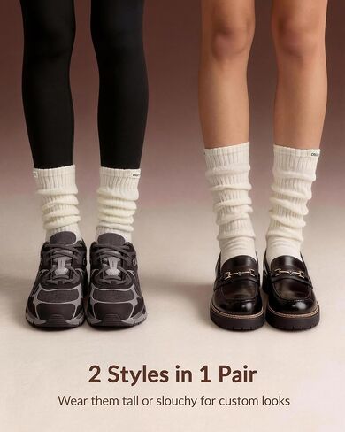 Jeasona Slouch Scrunch Socks for Women, 6 Pairs Crew Cotton Knit Scrunch Slouch Socks, 80s Style Boot Socks for Women Teen Girls, Soft Athletic Gym Calf Socks Earth Tone Gifts in Kuwait