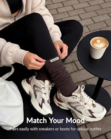 Jeasona Slouch Scrunch Socks for Women, 6 Pairs Crew Cotton Knit Scrunch Slouch Socks, 80s Style Boot Socks for Women Teen Girls, Soft Athletic Gym Calf Socks Earth Tone Gifts in Kuwait