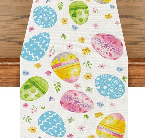 Easter Egg Table Runner 72 x 13 Inch, Colorful Egg Pattern Table Cover for Spring Holiday Celebration, Perfect for Home, Party, Kitchen, Mantel, Dining Decorations in Kuwait