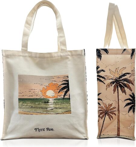 Summer Aesthetic Canvas Tote Bag with Zippered Interior Pocket for Personal Items. The Everyday Tote Bag for Work, Sports, Dance, Yoga Bag, Gym Tote. Beach Bag for Travel. in Saudi Arabia