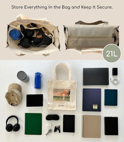 Summer Aesthetic Canvas Tote Bag with Zippered Interior Pocket for Personal Items. The Everyday Tote Bag for Work, Sports, Dance, Yoga Bag, Gym Tote. Beach Bag for Travel. in Saudi Arabia