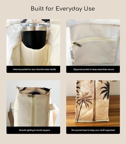 Summer Aesthetic Canvas Tote Bag with Zippered Interior Pocket for Personal Items. The Everyday Tote Bag for Work, Sports, Dance, Yoga Bag, Gym Tote. Beach Bag for Travel. in Saudi Arabia