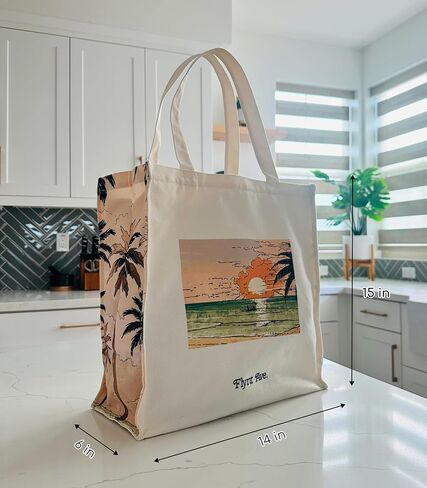 Summer Aesthetic Canvas Tote Bag with Zippered Interior Pocket for Personal Items. The Everyday Tote Bag for Work, Sports, Dance, Yoga Bag, Gym Tote. Beach Bag for Travel. in Saudi Arabia