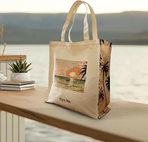 Summer Aesthetic Canvas Tote Bag with Zippered Interior Pocket for Personal Items. The Everyday Tote Bag for Work, Sports, Dance, Yoga Bag, Gym Tote. Beach Bag for Travel. in Saudi Arabia