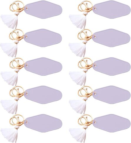 ModParty Motel Keychains - Set of 10 | Retro Key Tags with White Tassels & Gold Hardware (EB3475NP) in Kuwait