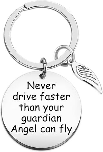 Angel Keychain Guardian Angel Gift New Driver Gifts Guardian Angels Keychain هدية للسائق الجديد حماية السيارة سلاسل المفاتيح سلة هدايا عيد الفصح لا تقود أبدًا أسرع من Guardian AngelCan Fly in Kuwait