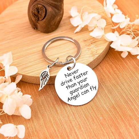 Angel Keychain Guardian Angel Gift New Driver Gifts Guardian Angels Keychain هدية للسائق الجديد حماية السيارة سلاسل المفاتيح سلة هدايا عيد الفصح لا تقود أبدًا أسرع من Guardian AngelCan Fly in Kuwait