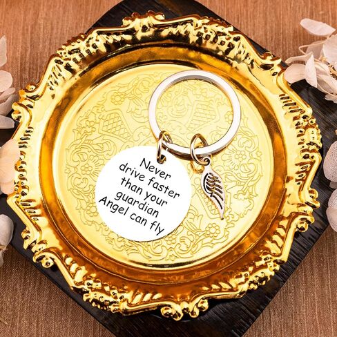 Angel Keychain Guardian Angel Gift New Driver Gifts Guardian Angels Keychain هدية للسائق الجديد حماية السيارة سلاسل المفاتيح سلة هدايا عيد الفصح لا تقود أبدًا أسرع من Guardian AngelCan Fly in Kuwait