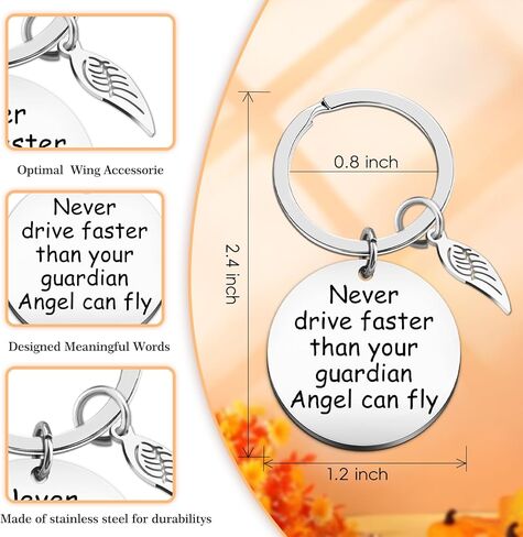 Angel Keychain Guardian Angel Gift New Driver Gifts Guardian Angels Keychain هدية للسائق الجديد حماية السيارة سلاسل المفاتيح سلة هدايا عيد الفصح لا تقود أبدًا أسرع من Guardian AngelCan Fly in Kuwait