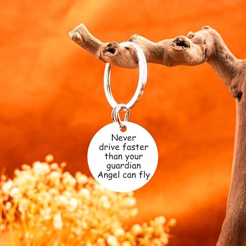 Angel Keychain Guardian Angel Gift New Driver Gifts Guardian Angels Keychain هدية للسائق الجديد حماية السيارة سلاسل المفاتيح سلة هدايا عيد الفصح لا تقود أبدًا أسرع من Guardian AngelCan Fly in Kuwait