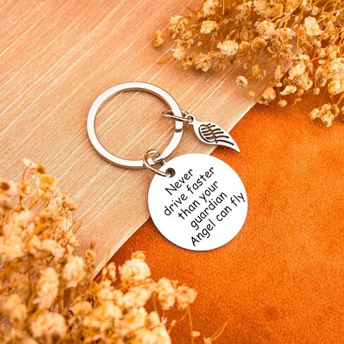 Angel Keychain Guardian Angel Gift New Driver Gifts Guardian Angels Keychain هدية للسائق الجديد حماية السيارة سلاسل المفاتيح سلة هدايا عيد الفصح لا تقود أبدًا أسرع من Guardian AngelCan Fly in Kuwait