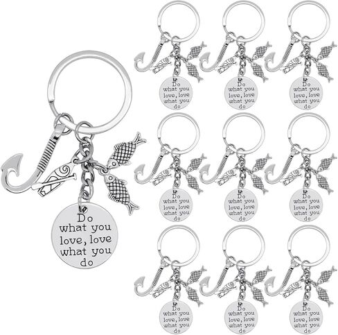 10Pcs Fishing Keychain Alloy Inspirational Keyrings Fish Fishook Boat Motivational Tag Charm Keychains for Women Men Gift Fisherman or Fishing Lovers in Kuwait