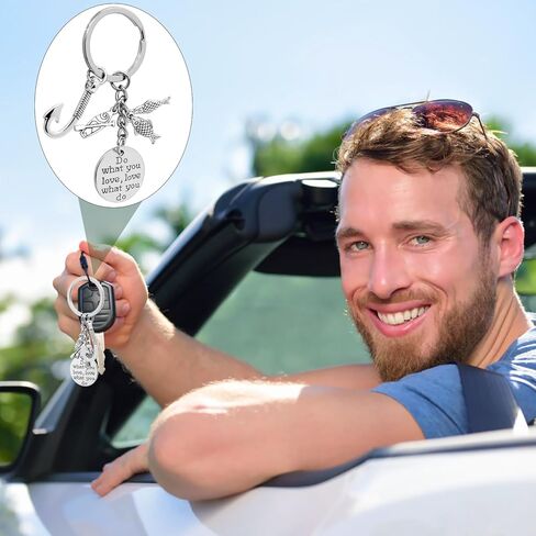 10Pcs Fishing Keychain Alloy Inspirational Keyrings Fish Fishook Boat Motivational Tag Charm Keychains for Women Men Gift Fisherman or Fishing Lovers in Kuwait