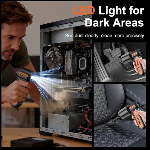 2-in-1 Compressed Air Duster 180000RPM Powerful Motor, Cordless Vacuum Cleaner with 10,000mAh Battery, Portable Electric Air Duster, Dust Blower for Computer, Keyboard, Outdoor, House, Car and Office in Saudi Arabia