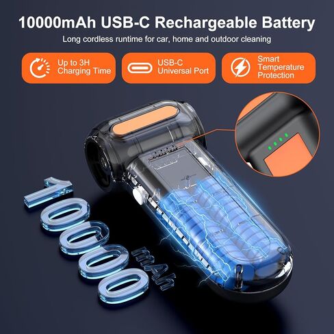 2-in-1 Compressed Air Duster 180000RPM Powerful Motor, Cordless Vacuum Cleaner with 10,000mAh Battery, Portable Electric Air Duster, Dust Blower for Computer, Keyboard, Outdoor, House, Car and Office in Saudi Arabia