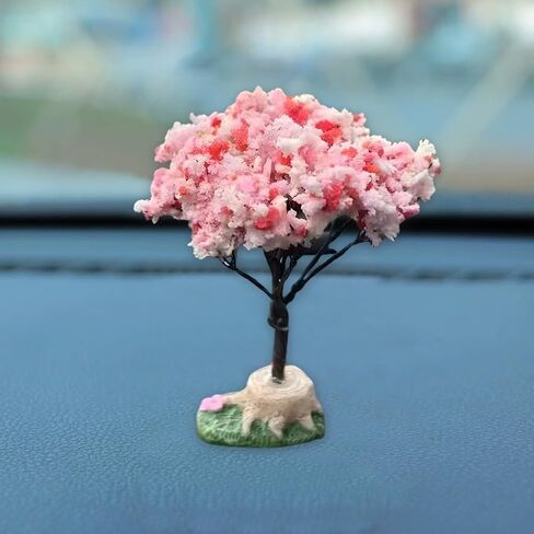 Cute Cherry Blossom Tree Car Dashboard Ornament, Funny Creative Automotive Dash Decorations for Women Present, Vehicle Interior Accessories for Home, Micro Landscape House (Cherry Blossom) in Saudi Arabia