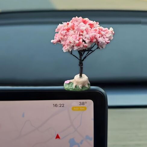 Cute Cherry Blossom Tree Car Dashboard Ornament, Funny Creative Automotive Dash Decorations for Women Present, Vehicle Interior Accessories for Home, Micro Landscape House (Cherry Blossom) in Saudi Arabia